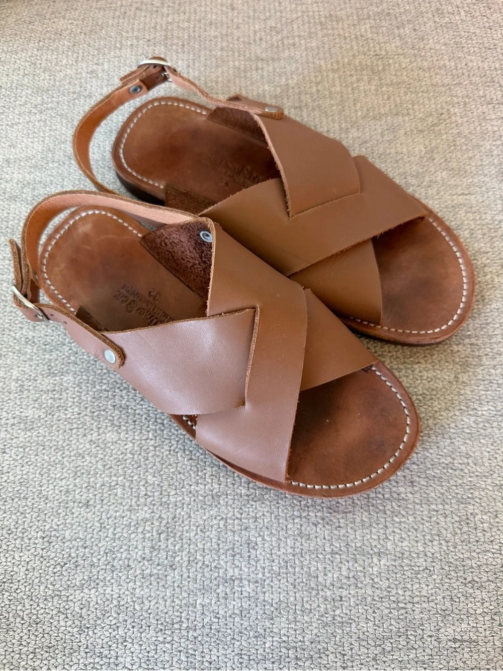 Adelisa and Co Cruz Sandals Brown Leather Cross-Strap Slingback Girls Size 1